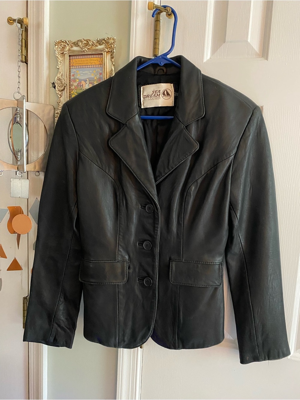 Vintage Women’s Sea Dream Genuine Leather Black Jacket Blazer Size XS